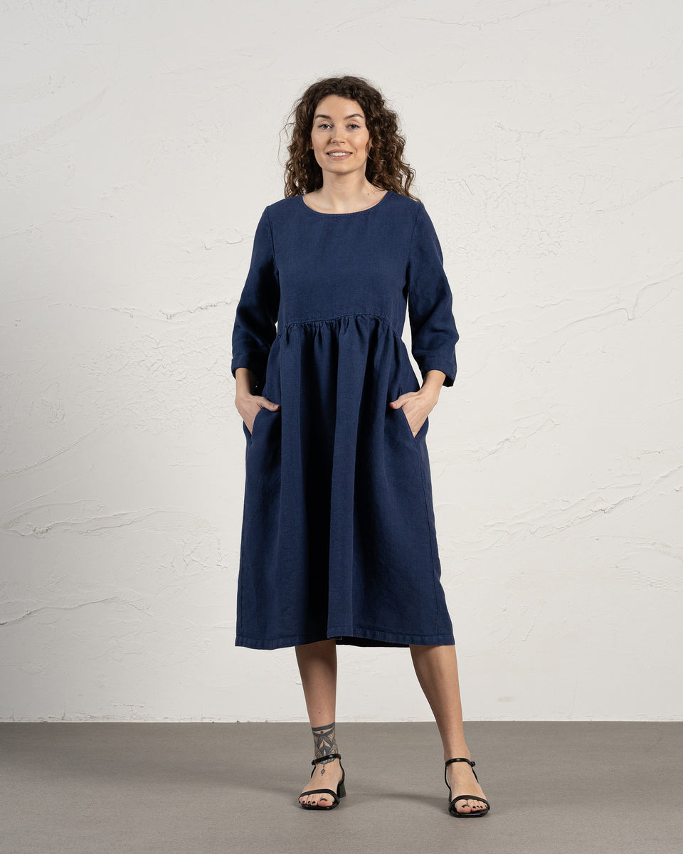 Relaxed Fit 100% Linen Dress - Linen Sundress - Natural Linen Loose Dress - Storm Blue - Menique Relaxed Fit 100% Linen Dress - Linen Sundress - Natural Linen Loose Dress - Storm Blue - Menique