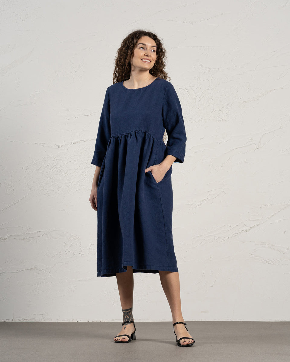 Relaxed Fit 100% Linen Dress - Linen Sundress - Natural Linen Loose Dress - Storm Blue - Menique Relaxed Fit 100% Linen Dress - Linen Sundress - Natural Linen Loose Dress - Storm Blue - Menique