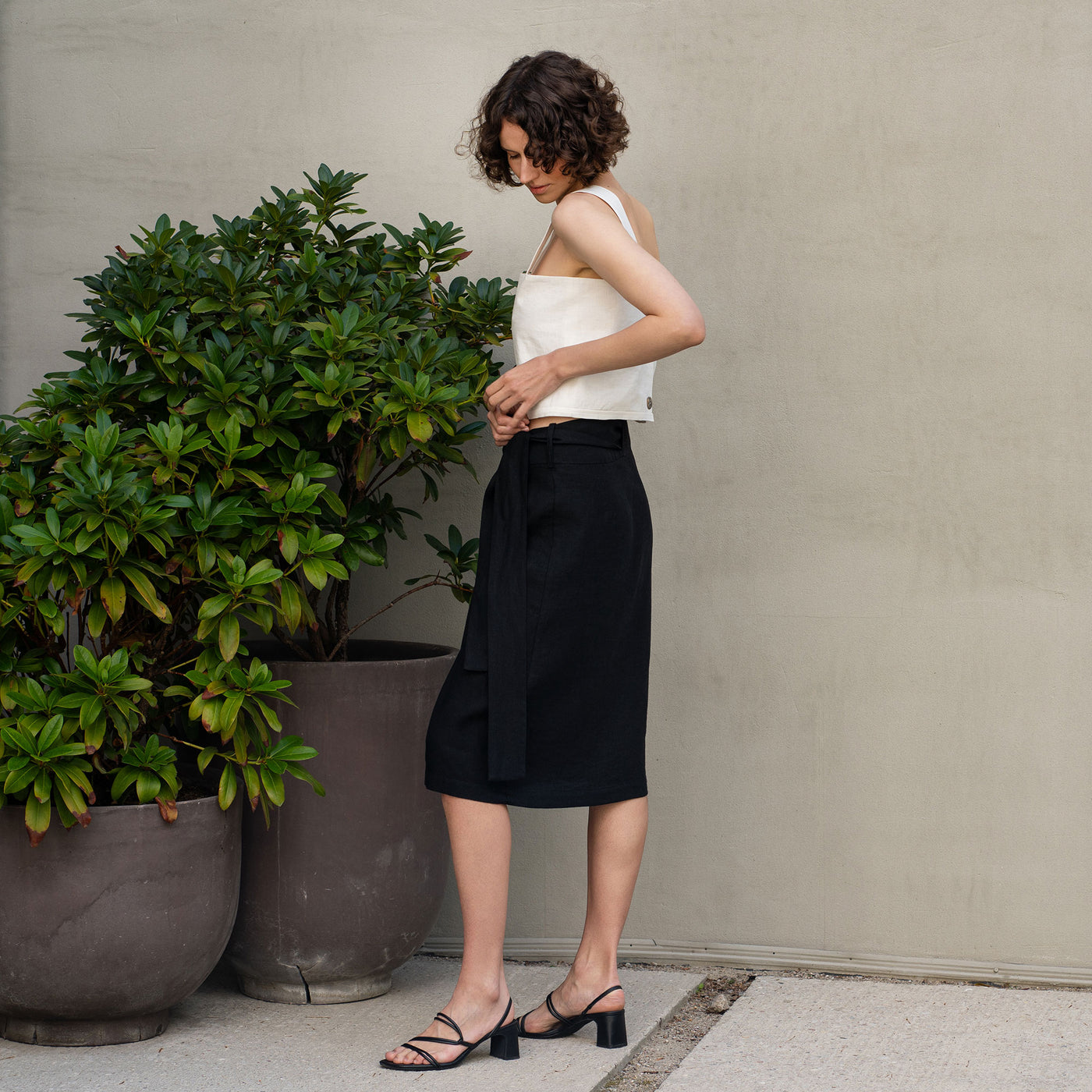 スカート enfold pencil wrap skirt 36 エンフォルド ENFOLD ストライプ シアー ラップスカート 36 黒