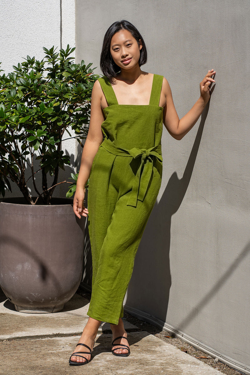 Buy Summer Green Linen Jumpsuit Women, Casual Linen Dungarees, Linen  Overalls, Cropped Leg Plus Size Romper Harem Jumpsuit With Pockets C1697  Online in India - …