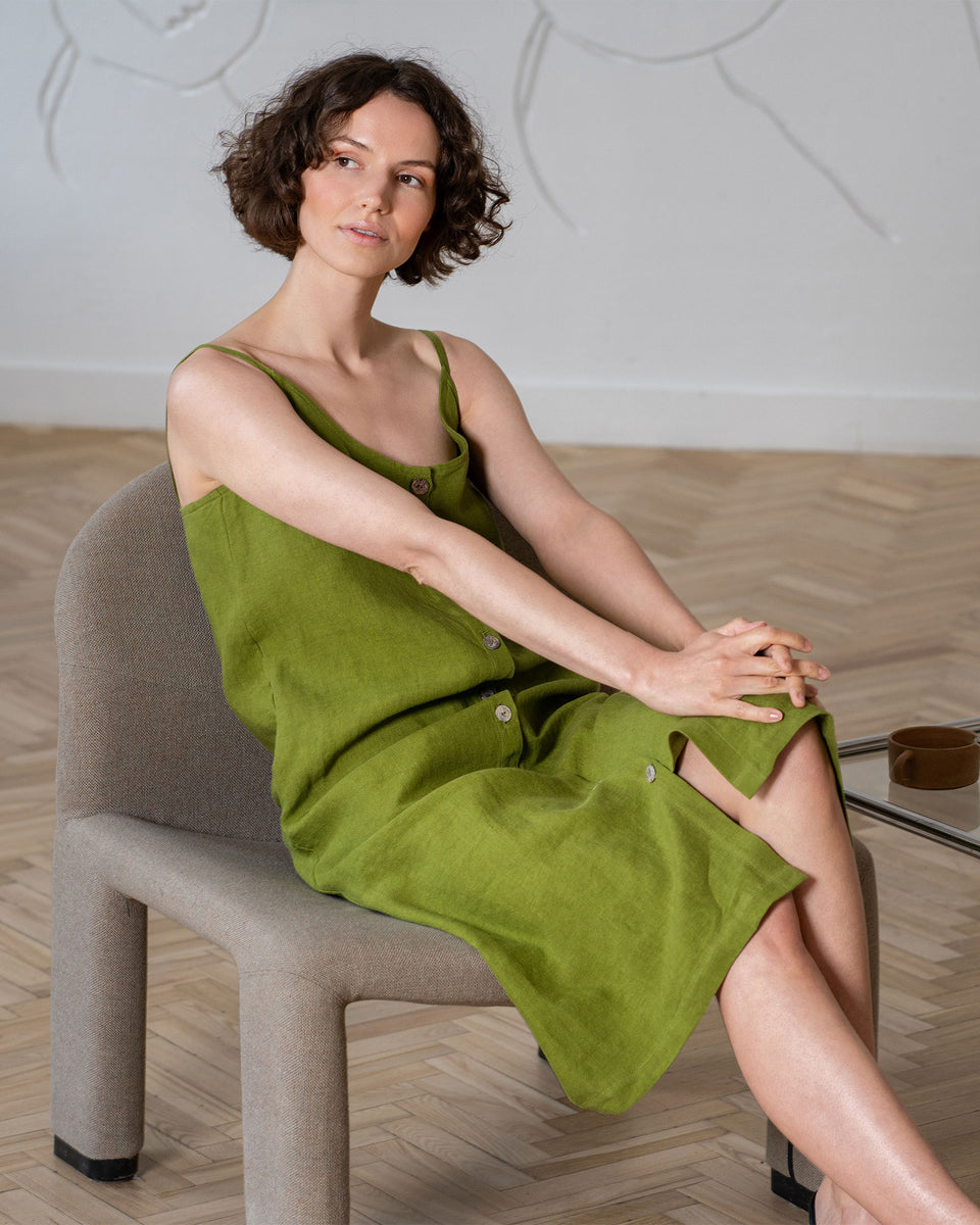 Women's Linen Button Down Strap Dress Hope menique - MENIQUE Women's Linen Button Down Strap Dress Hope menique - MENIQUE