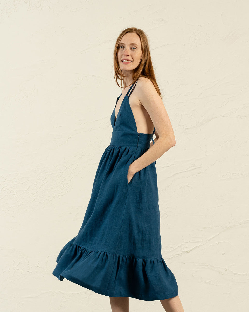 Feminine Linen Backless Lace Up Dress for Women menique - MENIQUE Feminine Linen Backless Lace Up Dress for Women menique - MENIQUE