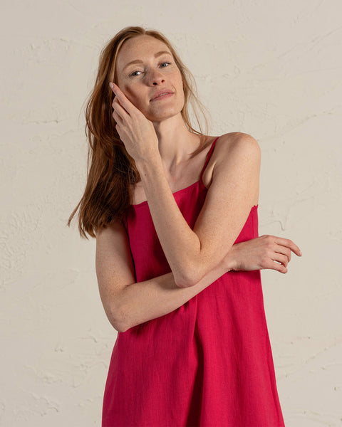 Linen Strap Smock Dress Lisa hot pink