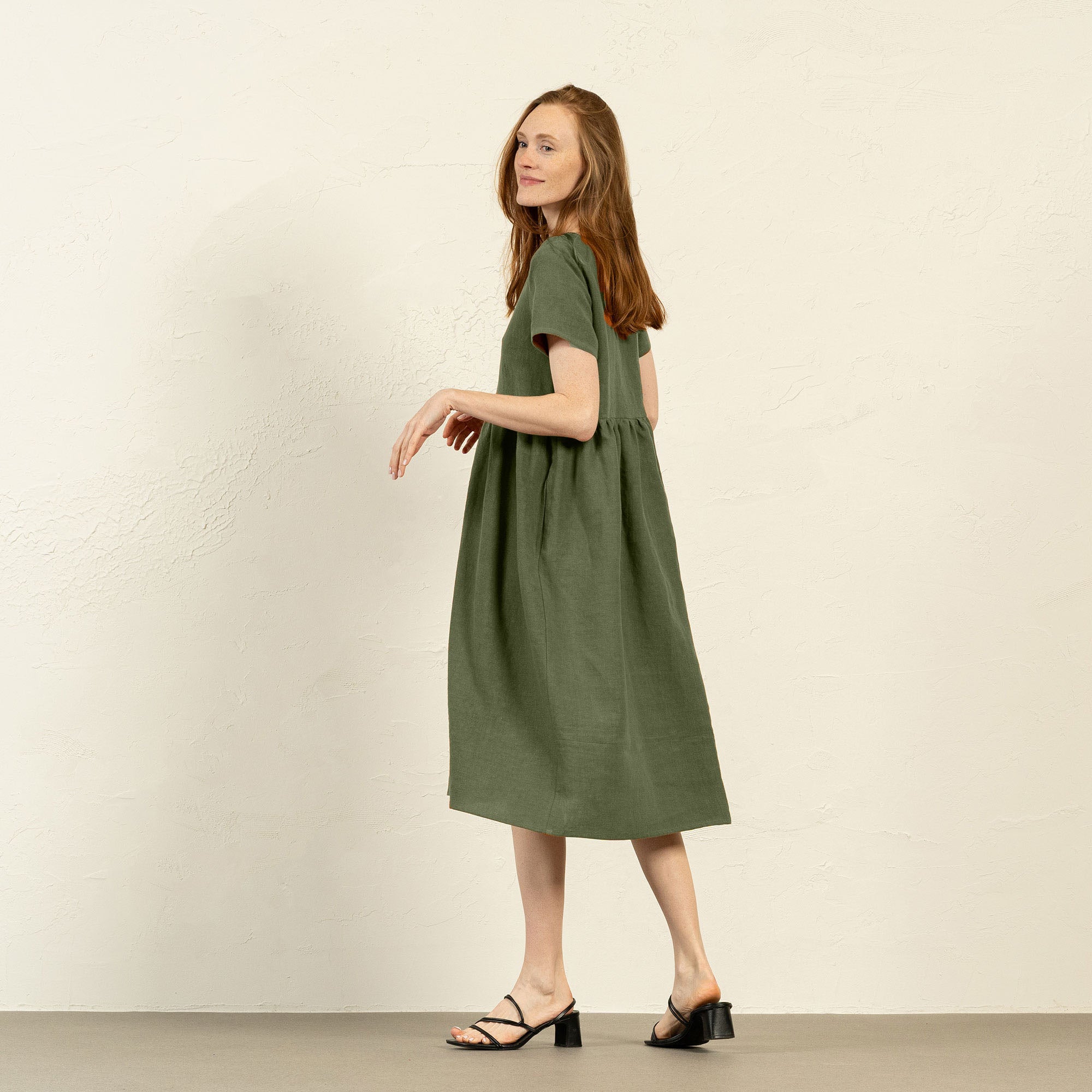 Hypoallergenic Linen Smock Dress Maria Almond Brown ❤️ menique