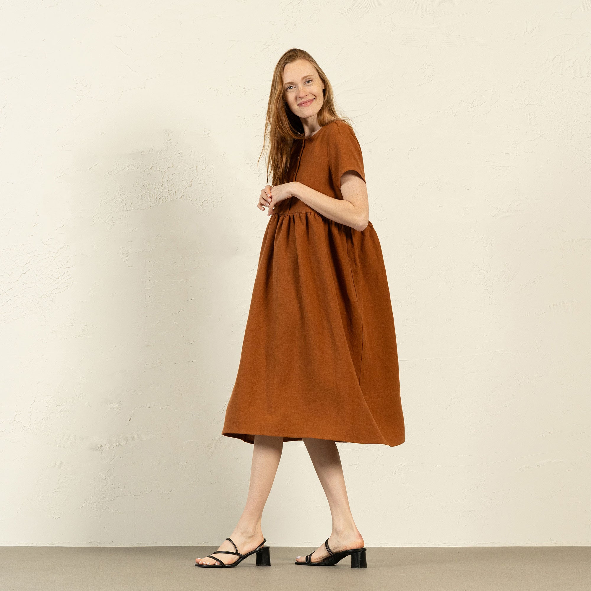 Hypoallergenic Linen Smock Dress Maria Stone Green ❤️ menique