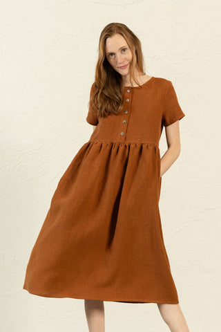 Smock Dress Maria Almond Brown - S / Almond Brown