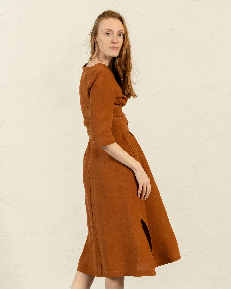 100% Linen Dress Miley With Wrap Obi Belt menique - MENIQUE 100% Linen Dress Miley With Wrap Obi Belt menique - MENIQUE