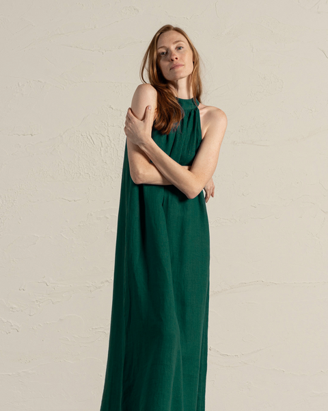Maxi Halterneck Dress Rachel in dark green color