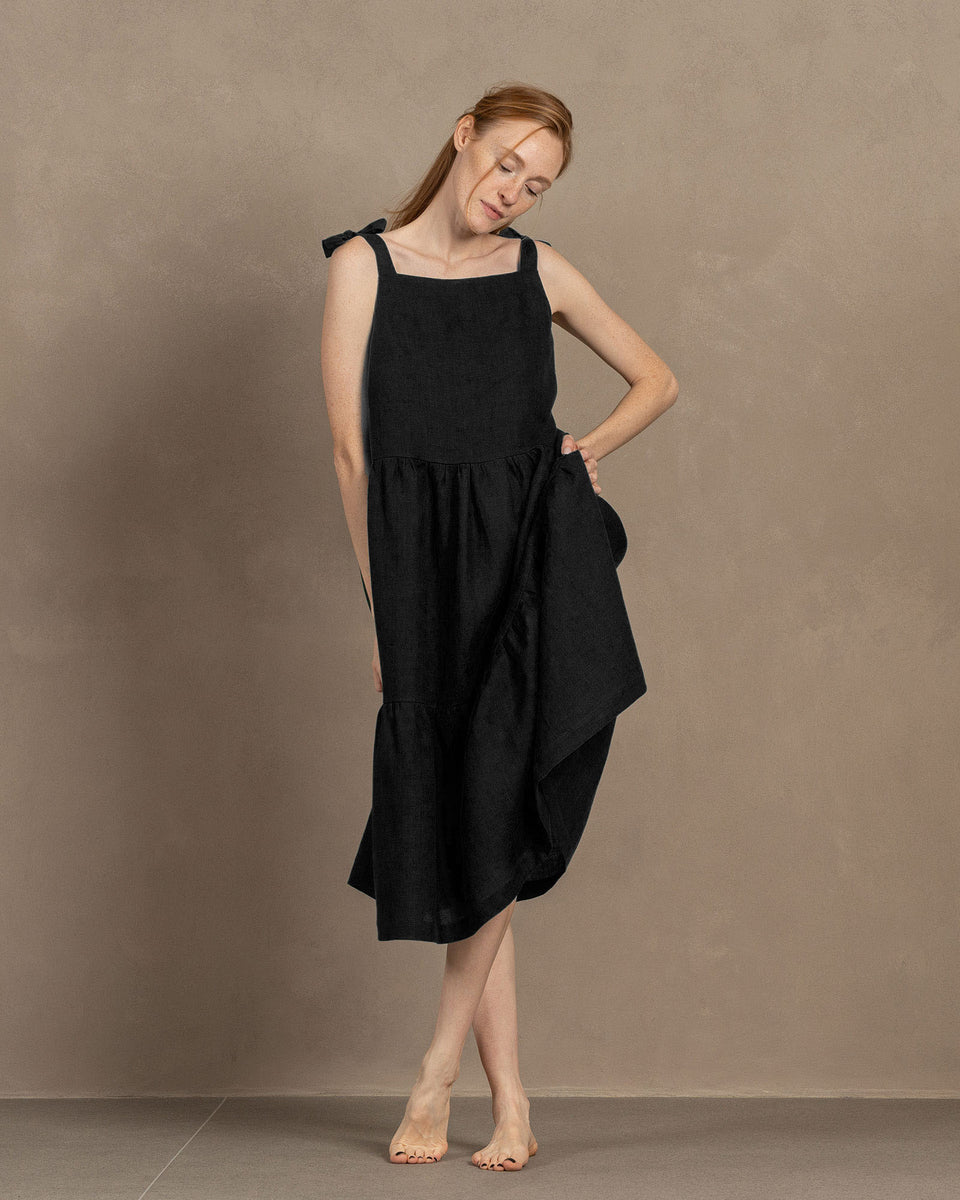 Linen Dress Black A Line Pinafore Dress Linen Adjustable Strap Pinafore Dress Uma Menique MENIQUE Linen Dress Black A Line Pinafore Dress Linen Adjustable Strap Pinafore Dress Uma Menique MENIQUE