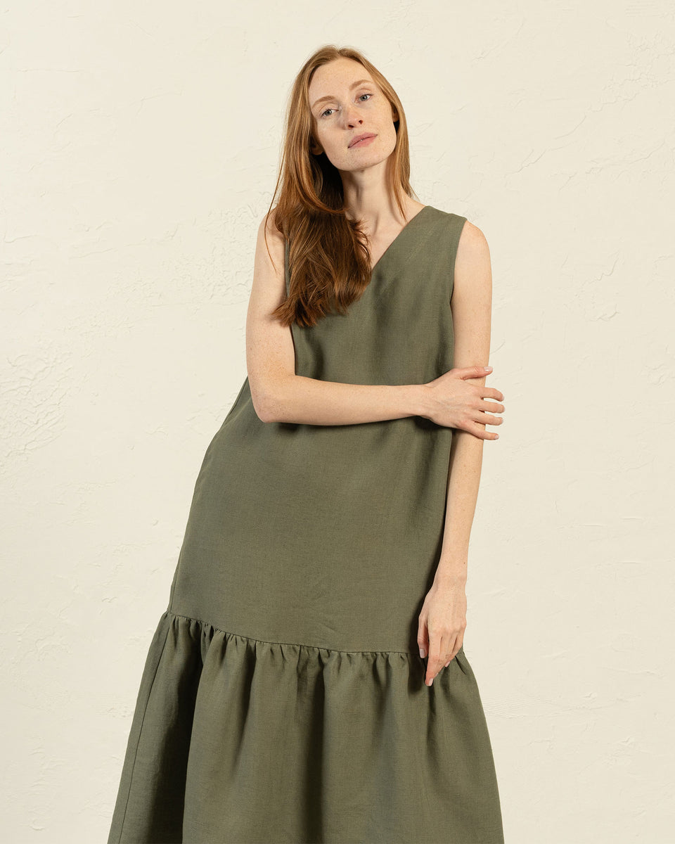 Sustainable Linen Maxi Dress AURORA Stone Green menique - MENIQUE Sustainable Linen Maxi Dress AURORA Stone Green menique - MENIQUE