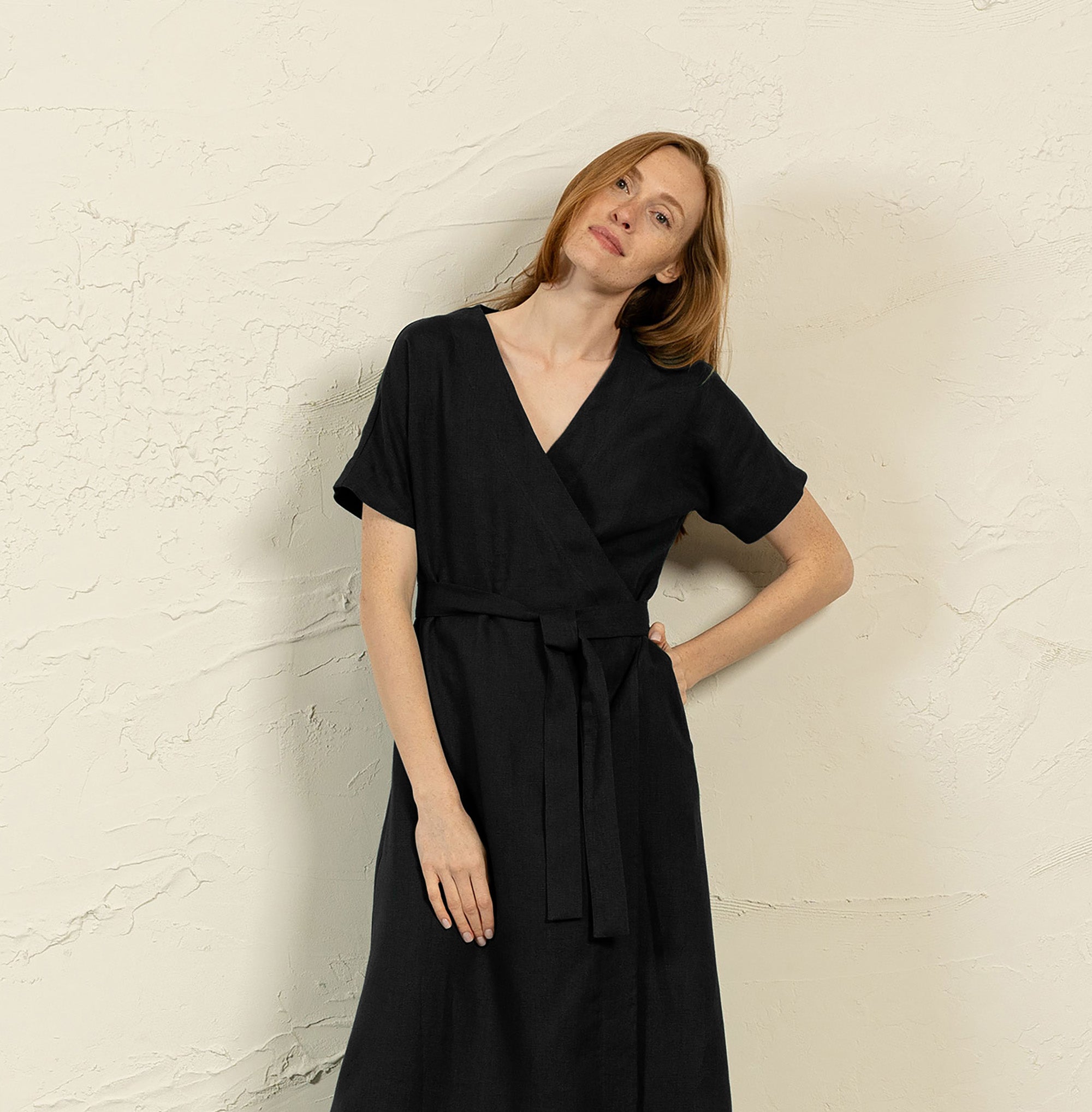 Maxi Length Wrap Dress Eleanor 100% Linen ❤️ menique - MENIQUE