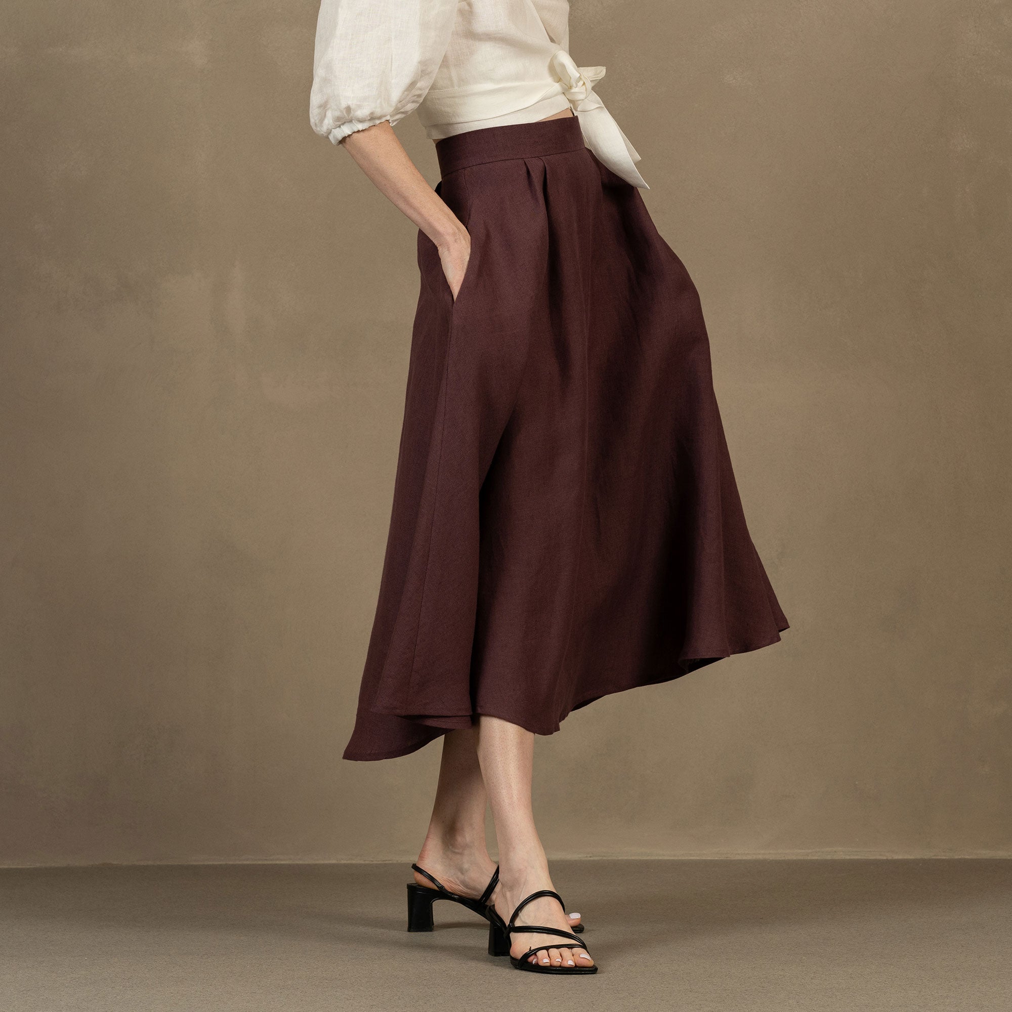 100% Sustainable Linen Flowy Skirt Midi Length ❤️ menique