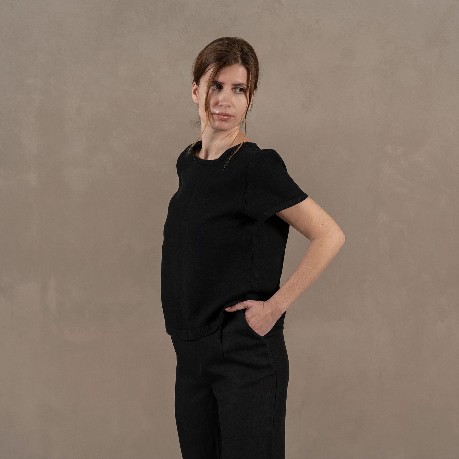 Linen Short Sleeve Top Emma Pure Black