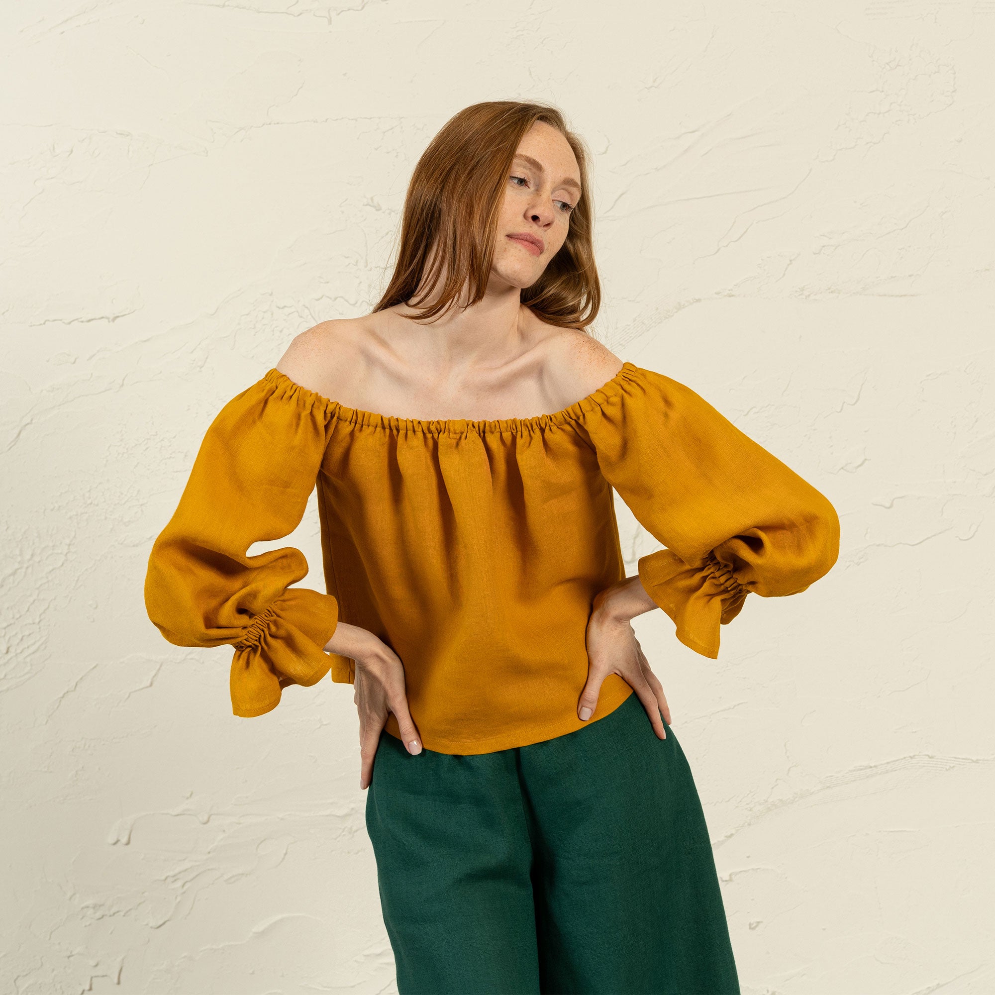 off shoulder ruffle blouse
