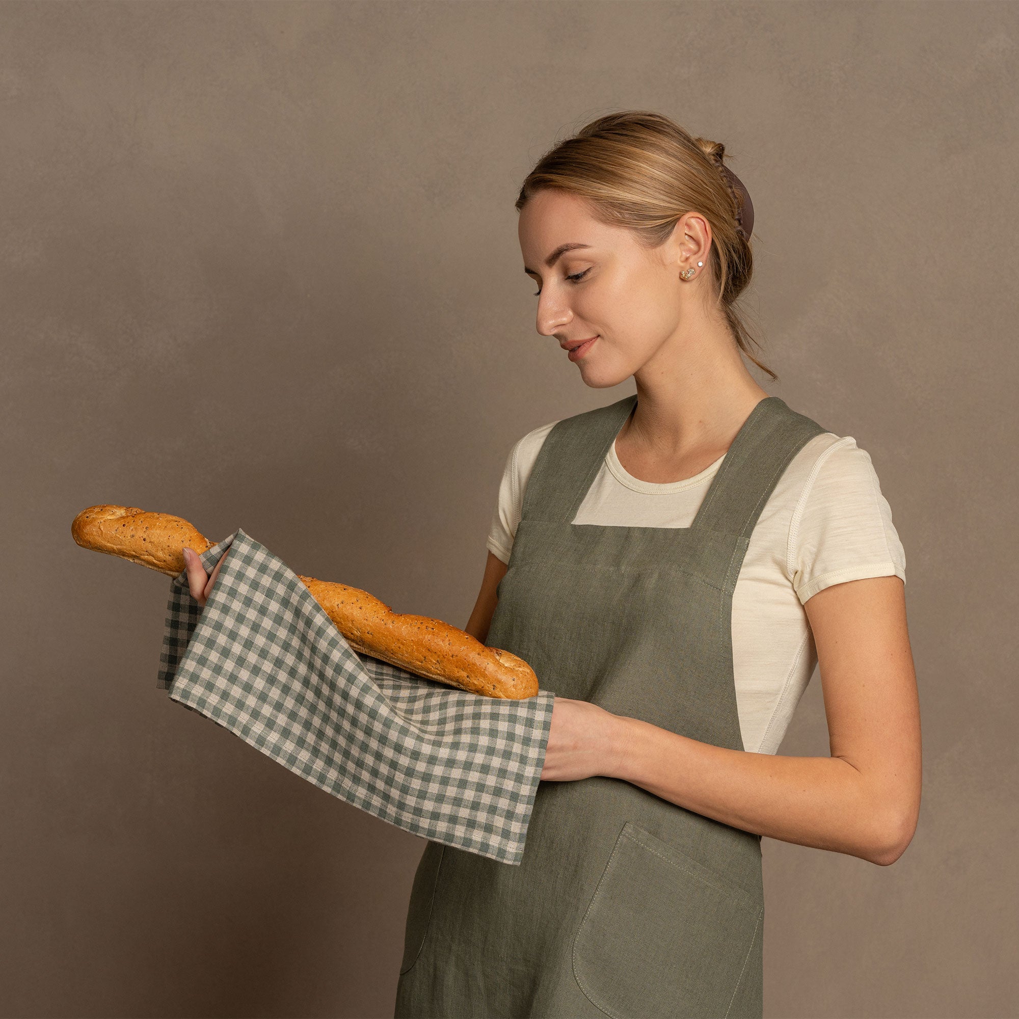 100% Linen Cooking Apron Cross-back ❤ menique - MENIQUE