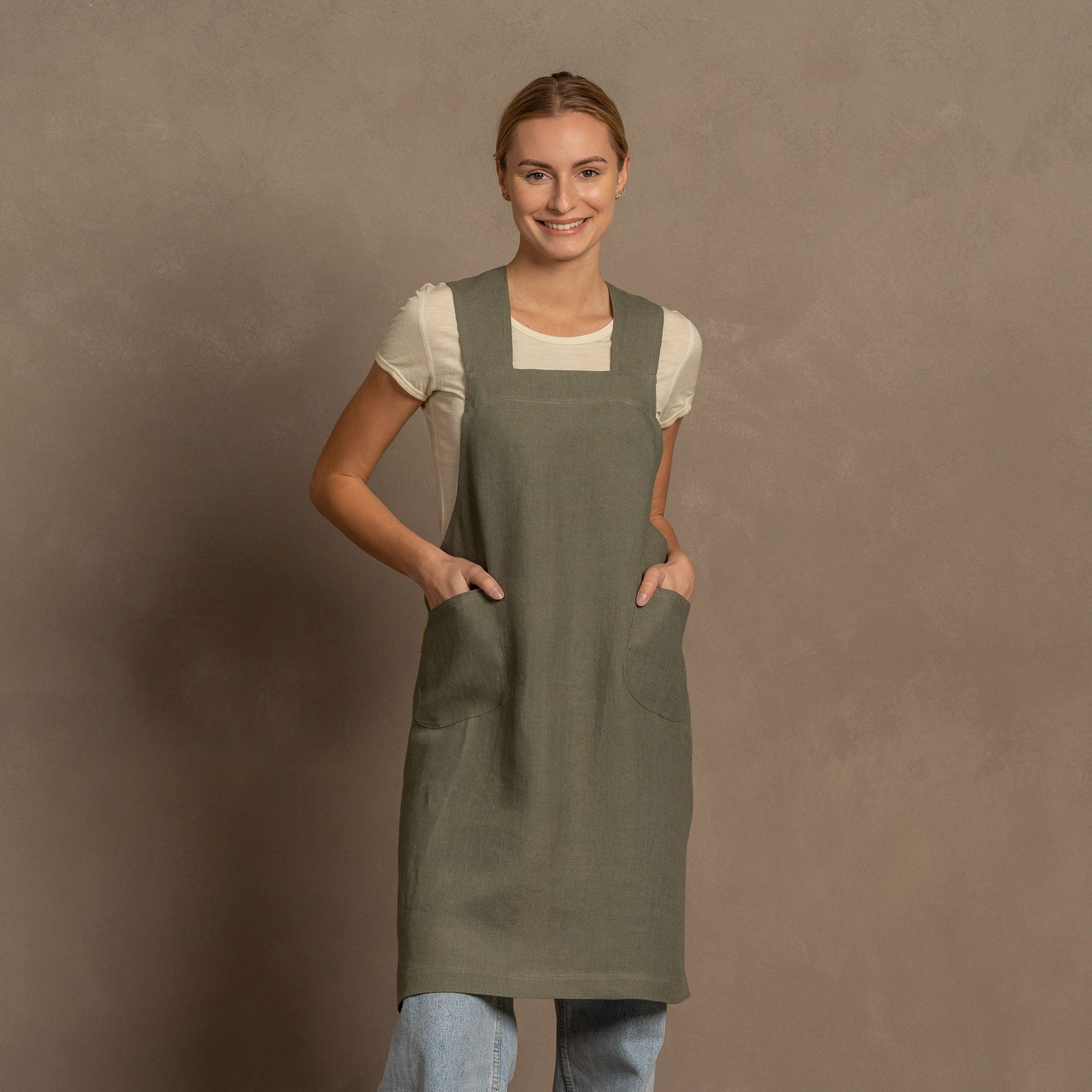 100% Linen Cooking Apron Cross-back ❤ menique - MENIQUE