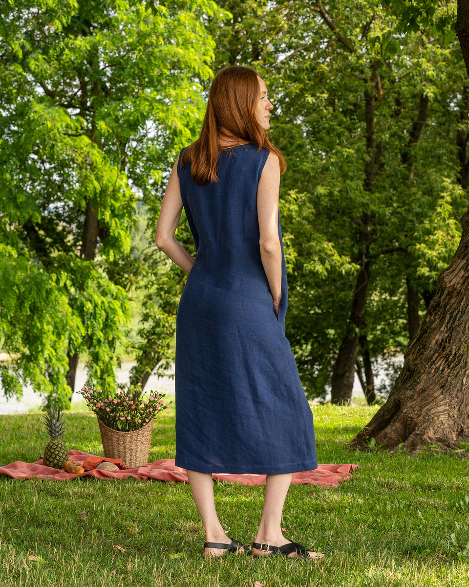 linen button down dress Linen Button Up Fit and Flare Halter Shirt Dress - Flax