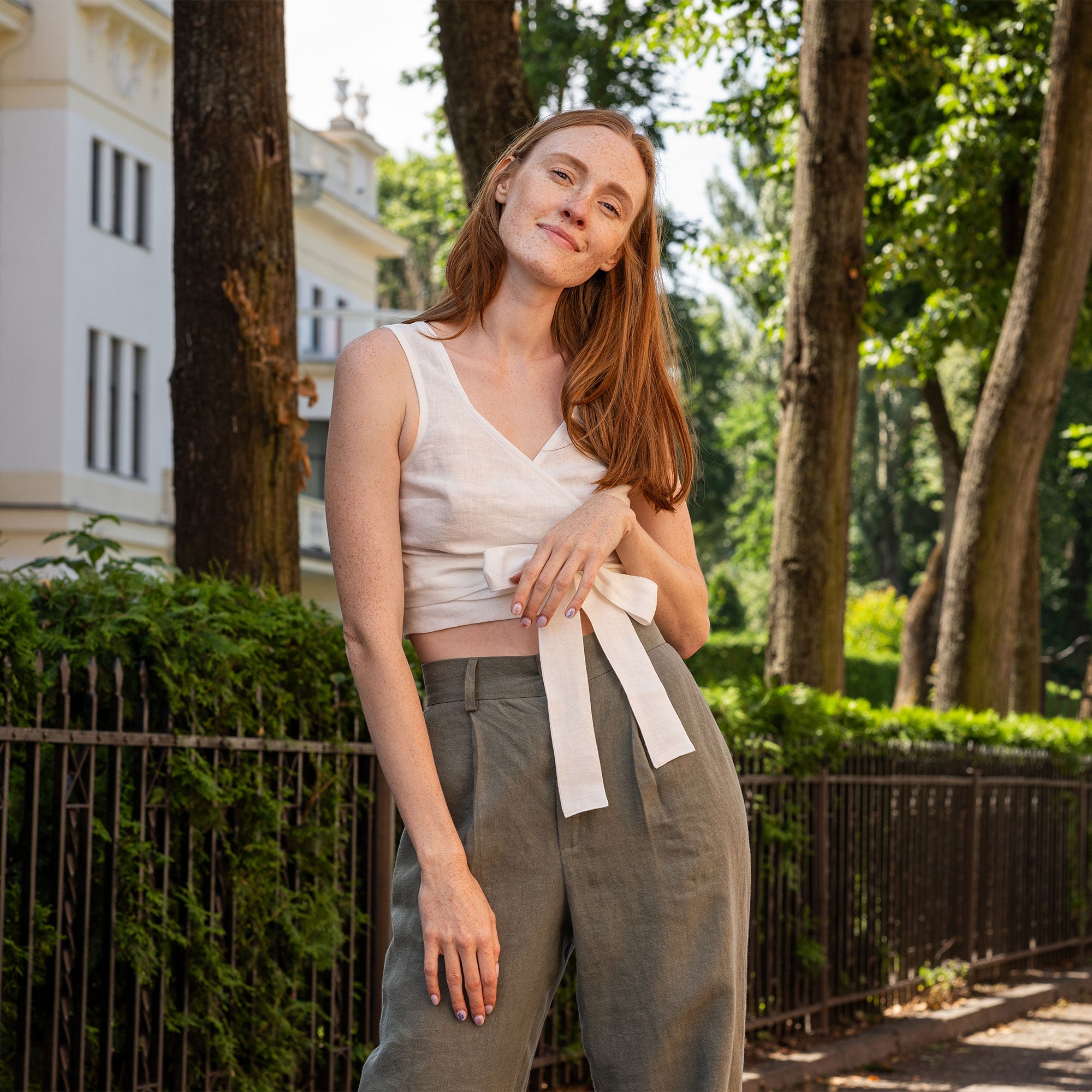 linen crossover top