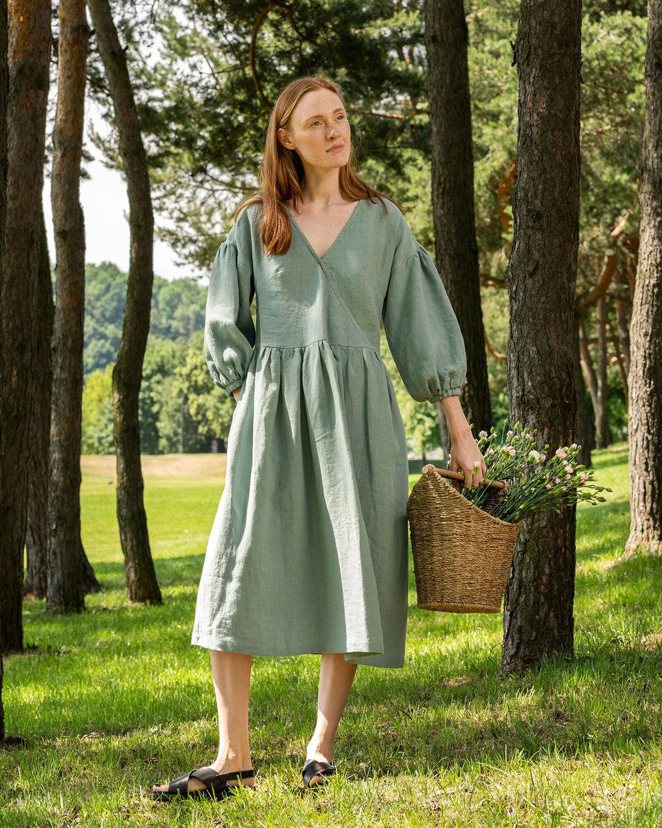 Linen Puff Sleeve Boho Dress Beatrice XL / Shadow Purple Linen Puff Sleeve Boho Dress Beatrice XL / Shadow Purple