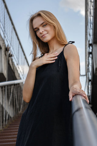 Linen Maxi Beach Dress Livia - XXS / Pure Black