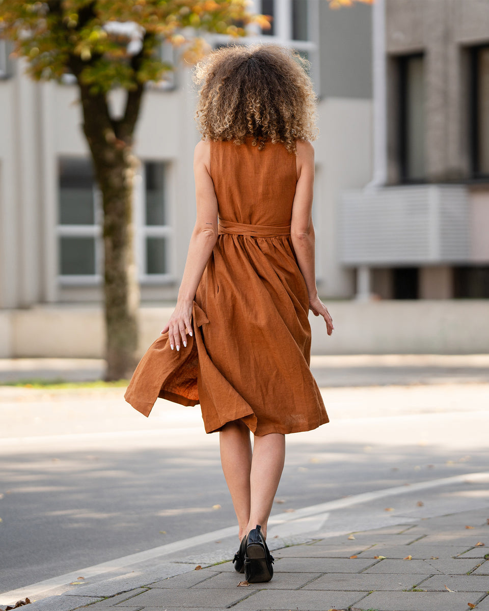 Linen Sleeveless Wrap Smock Dress Macie Xs / Storm Blue Linen Sleeveless Wrap Smock Dress Macie Xs / Storm Blue