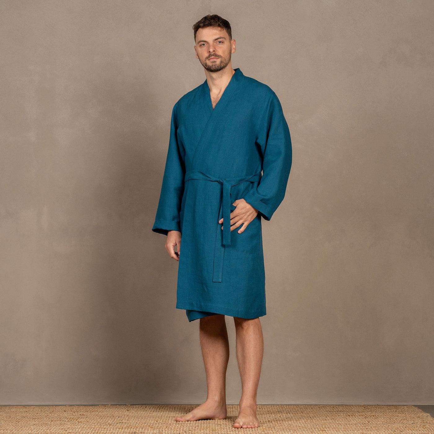 Ice Blue Linen Bathrobe, Linen Spa Robe, Luxury Bathrobe, Classic store Linen Robe, Sauna Robe, Home Wear, Kimono Bathrobe, Gift for Her, Him bl1