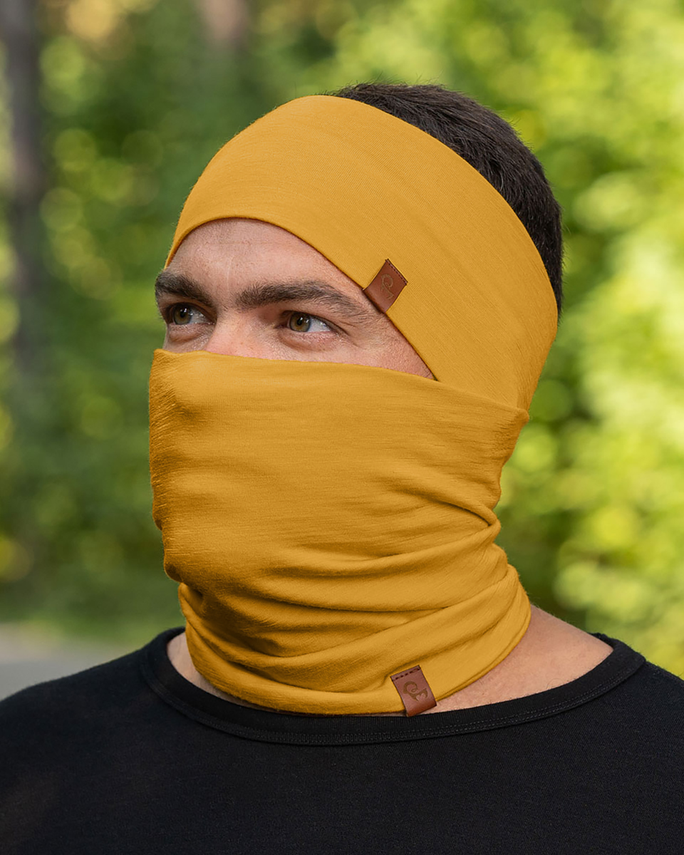 horizon【YUKIGUNI GAITER】Mustard Men's Merino Gaiter & Headband Set Yellow ❤️ menique - MENIQUE