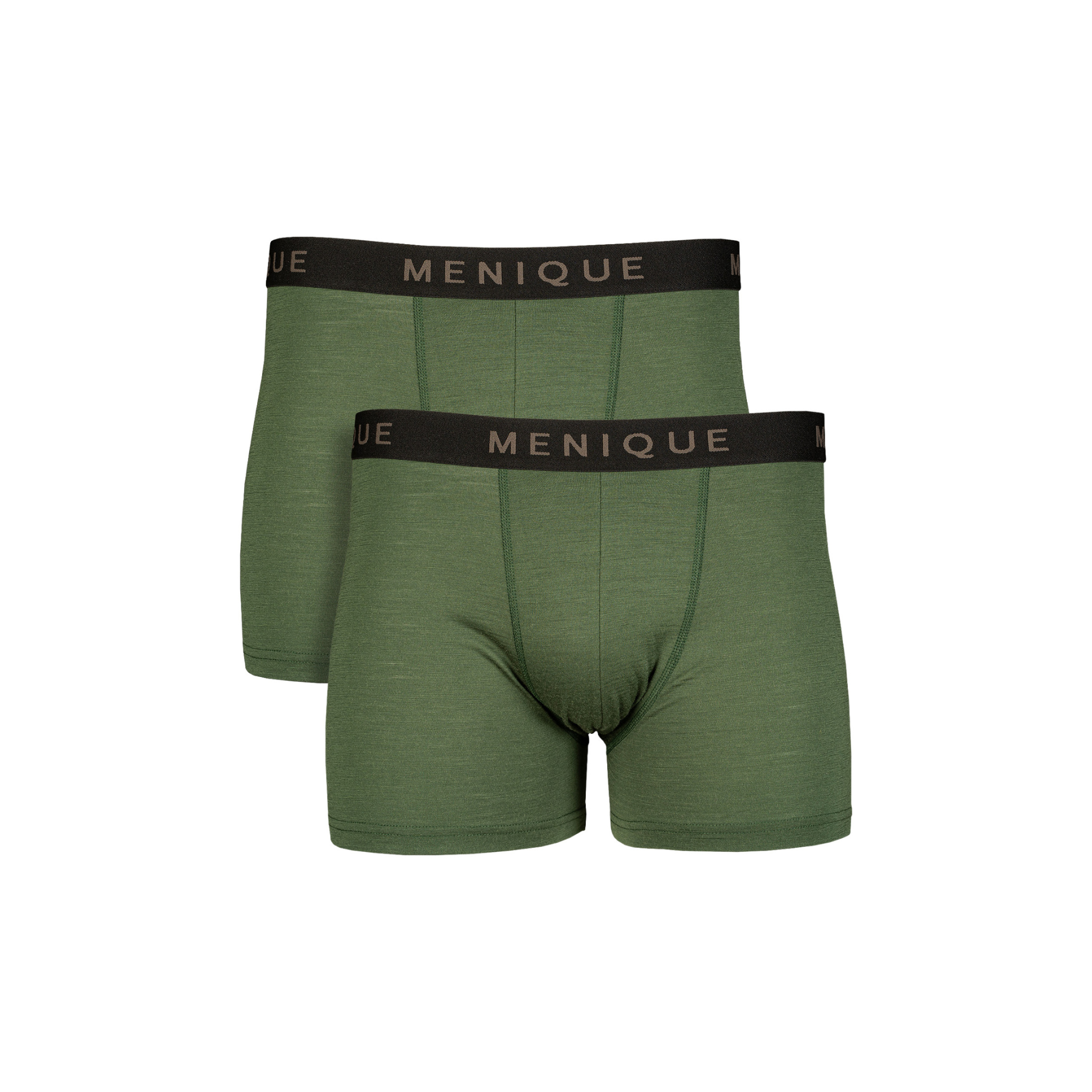 Men’s merino wool boxer shorts 2-pack in dark green – breathable, moisture-wicking underwear with soft elastic waistband by Menique.