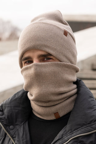 Men's Knit Neck Gaiter Merino - One Size / Creamy Beige