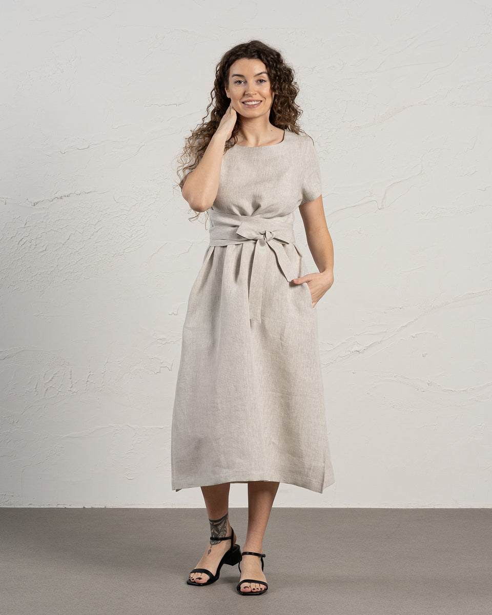 Short Sleeve Linen Wrap Dress Milly XL / Natural Short Sleeve Linen Wrap Dress Milly XL / Natural