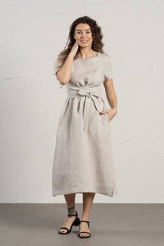 Short Sleeve Linen Wrap Dress Milly - XS / Natural