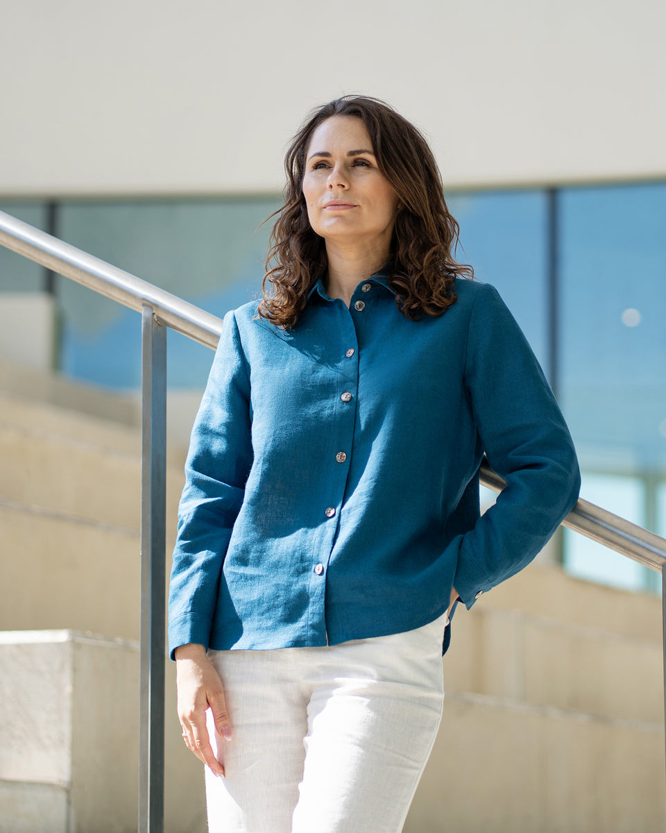 Linen Long Sleeve Shirt Rebeca M / Cloudy Blue Linen Long Sleeve Shirt Rebeca M / Cloudy Blue