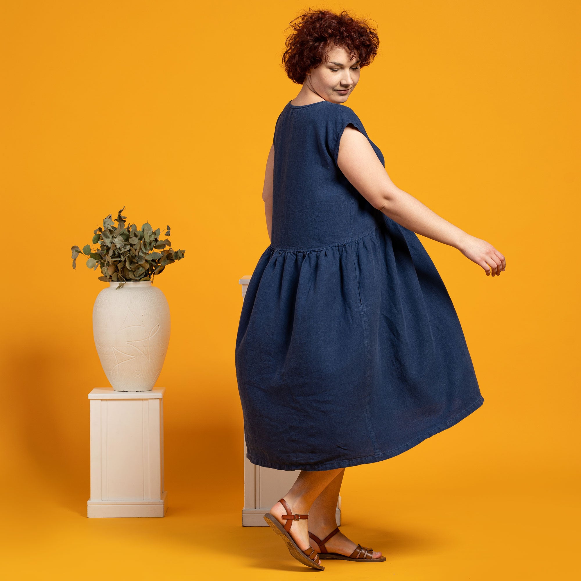 Plus Size Linen Smock Dress Cecilia ❤ menique - MENIQUE