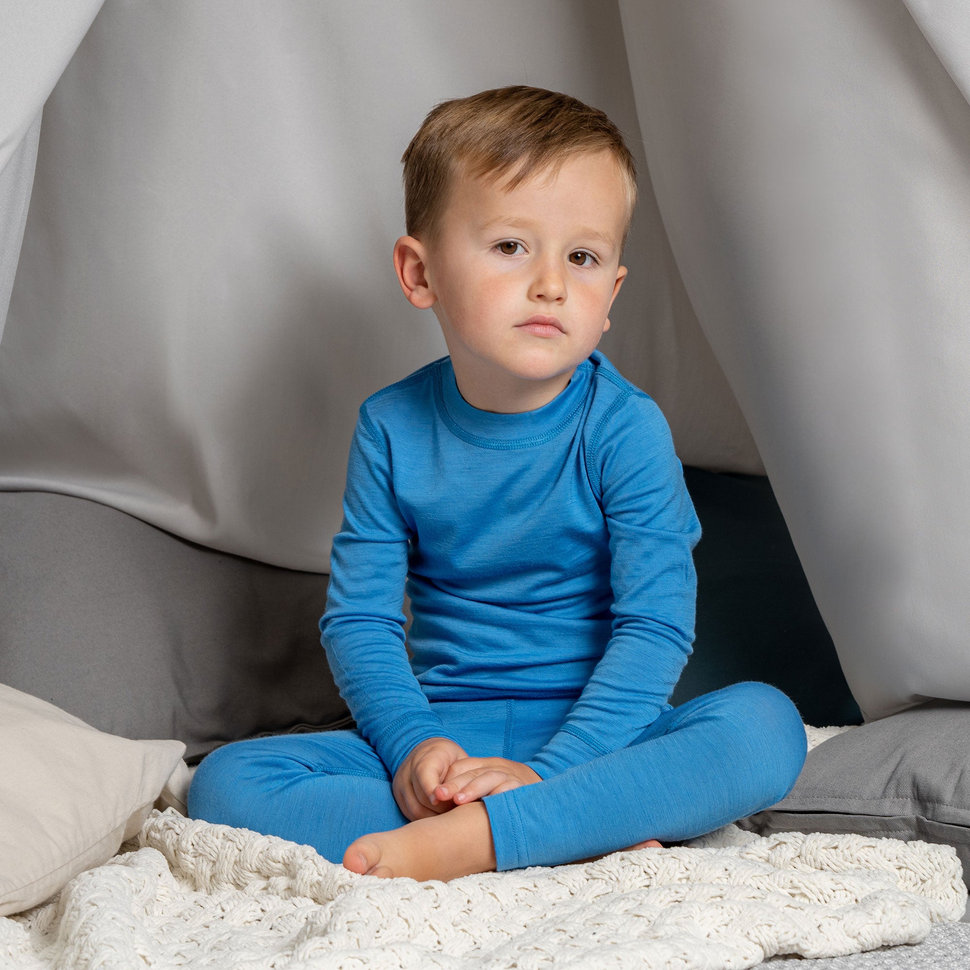 Kids' Merino 160 Long Sleeve Crew Light Blue | menique