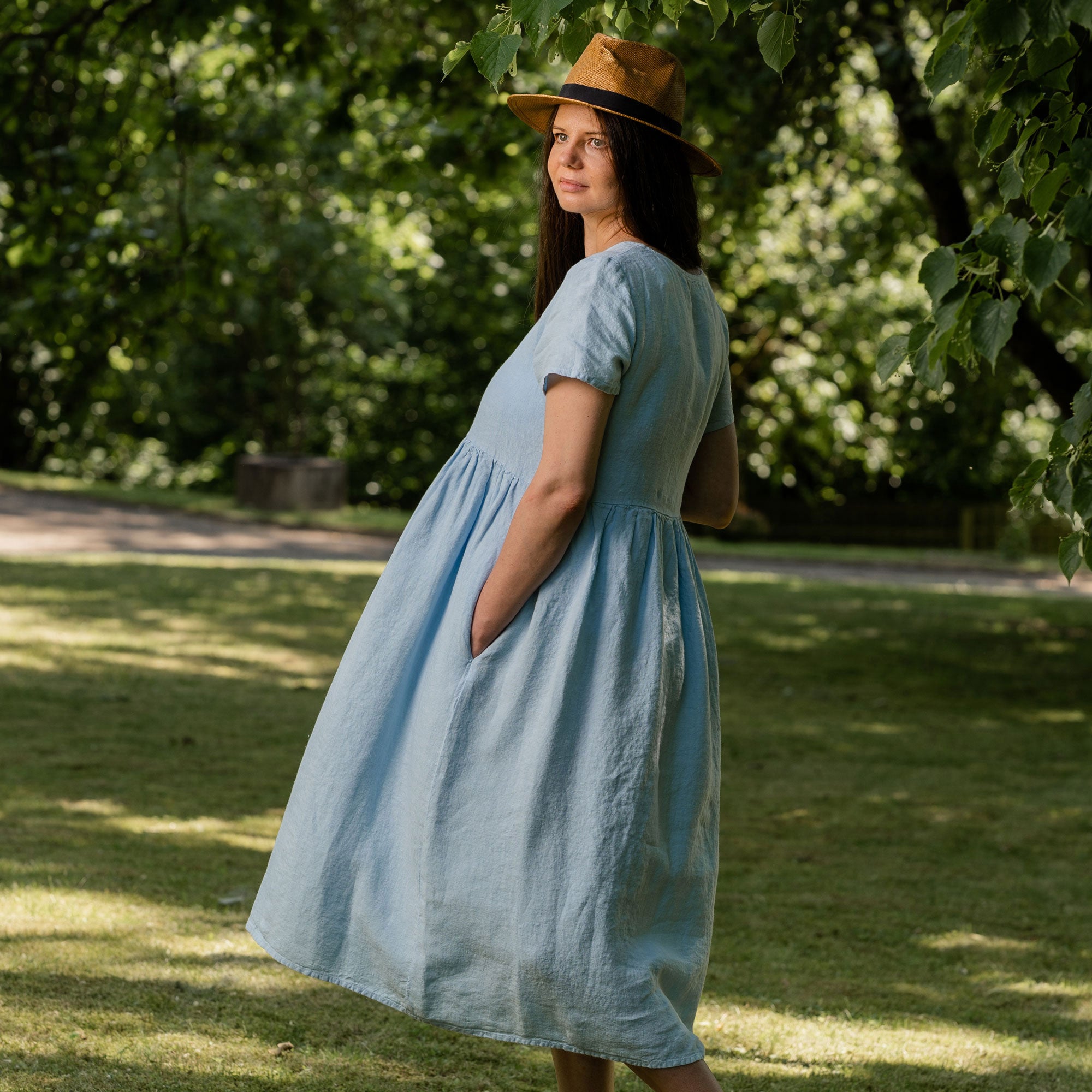 Hypoallergenic Linen Smock Dress Maria Almond Brown ❤️ menique