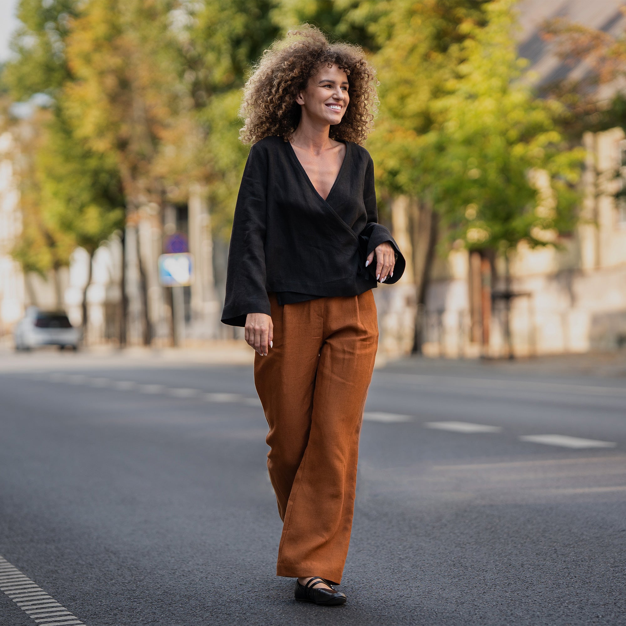 Thea: Women's Linen Long Sleeve Wrap Top ❤️ menique - MENIQUE