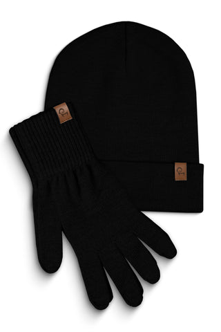 Men's Knit Beanie & Gloves 2-Piece - One Size / Black