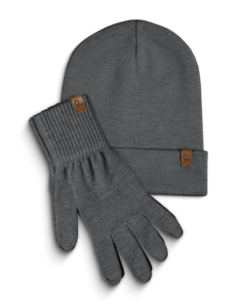 Women&#39;s Knitted Beanie &amp; Gloves 2-Piece Set Dark Gray
