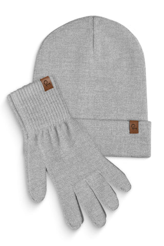 Men's Knit Beanie & Gloves 2-Piece - One Size / Light Gray