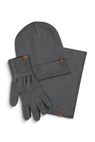 Men's Knit Beanie, Gaiter & Gloves 3-Piece - One Size / Dark Gray