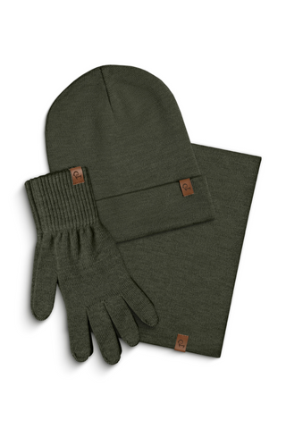 Men's Knit Beanie, Gaiter & Gloves 3-Piece - One Size / Dark Green