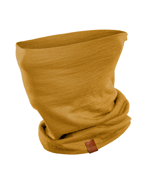 A detailed close-up product shot of the Menique Unisex Spicy Yellow Neck Gaiter, highlighting its vibrant yellow color and soft, breathable fabric. The gaiter's seamless design and stretchy material are emphasized, showing how it can comfortably fit various head and neck sizes. 