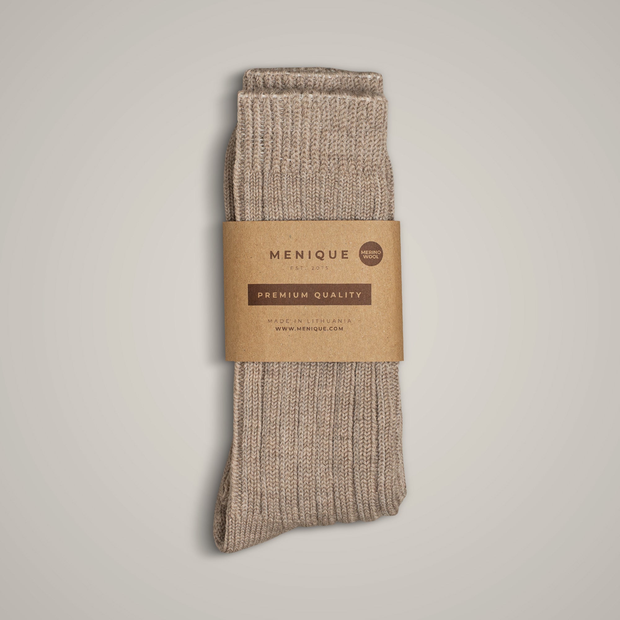 Women's beige ribbed merino wool sock – natural fiber comfort with temperature control and stretch fit.