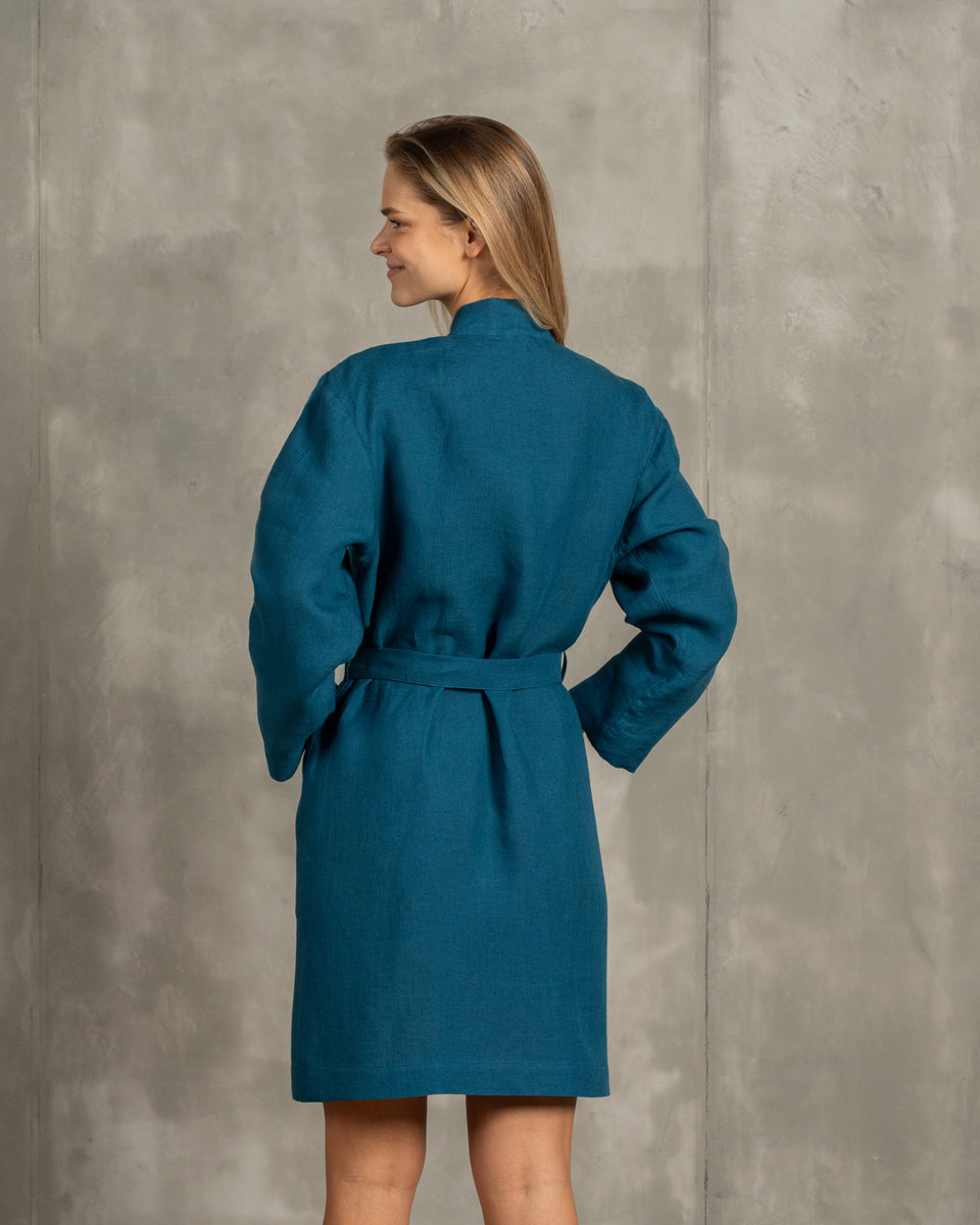 100% Linen Bath Robe With Pockets - Perfect For Spa Days - Women's Bathrobe - Cobalt Blue - Menique 100% Linen Bath Robe With Pockets - Perfect For Spa Days - Women's Bathrobe - Cobalt Blue - Menique