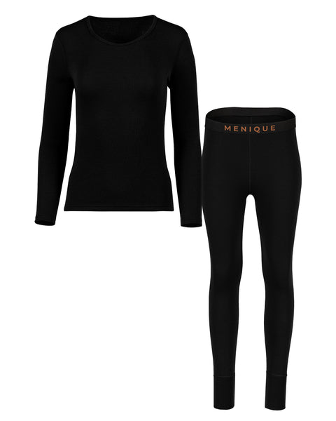 Women&#39;s 250 Merino 2-Piece Set of Long Sleeve &amp; Bottoms Black