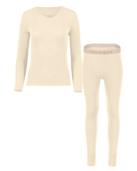 Women&#39;s 250 Long Sleeve &amp; Bottoms 2-Piece Natural Front