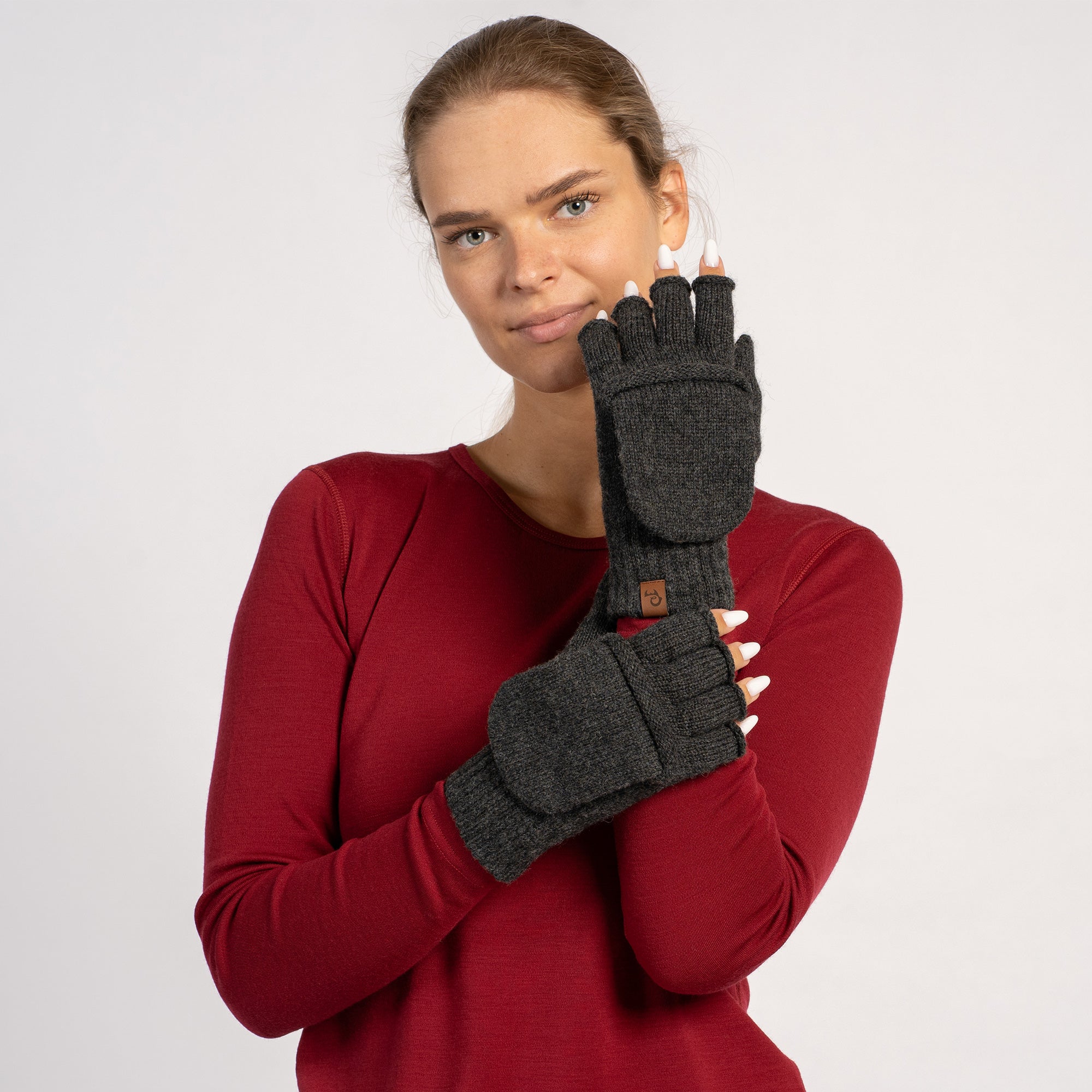 Women's Convertible Fingerless Gloves Knitted Merino ❤️ menique