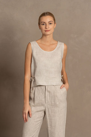 Crop Top with Side Ribbons Audrey - XXS / Natural
