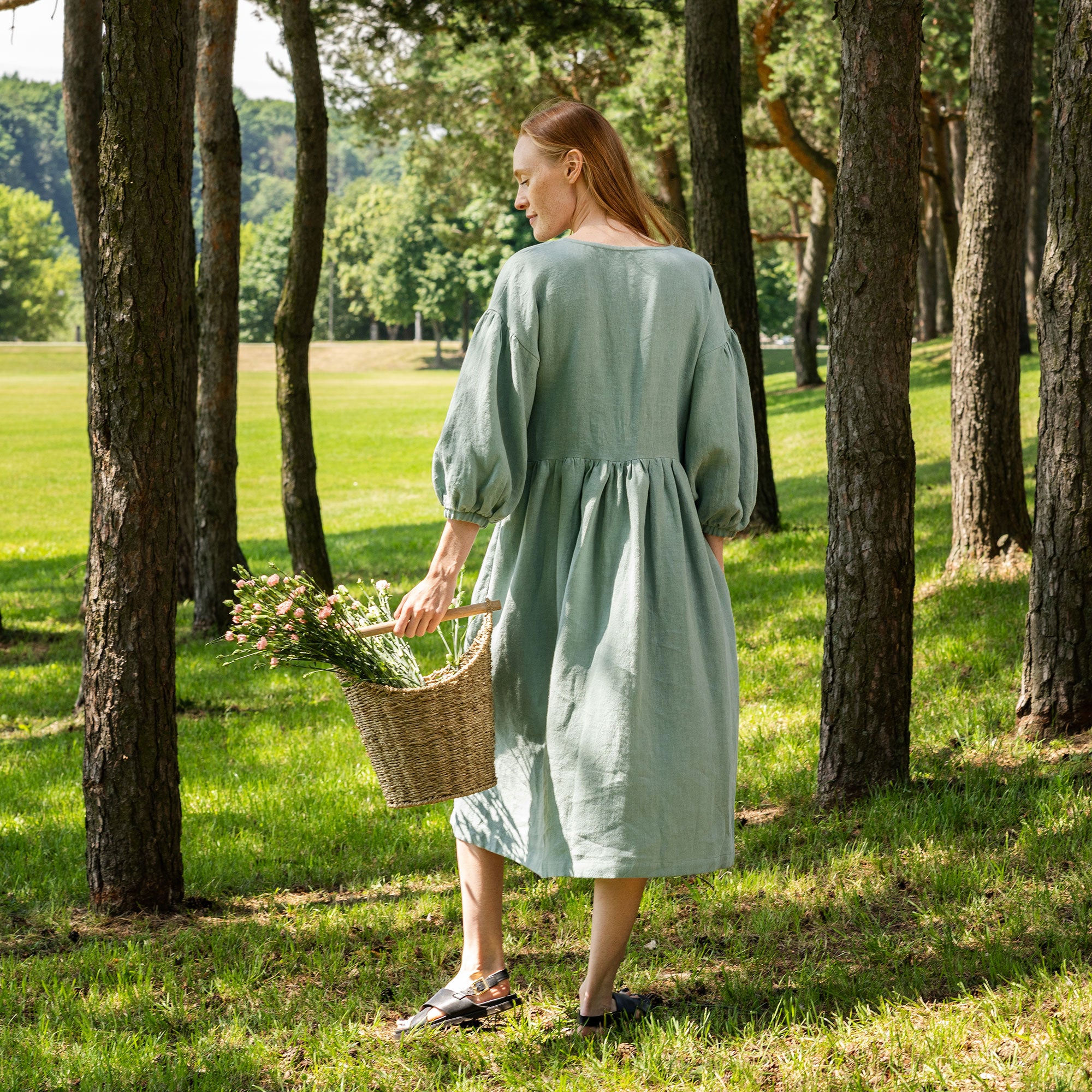 Puffed Sleeve Linen Smock Dress Beatrice ❤️ menique - MENIQUE