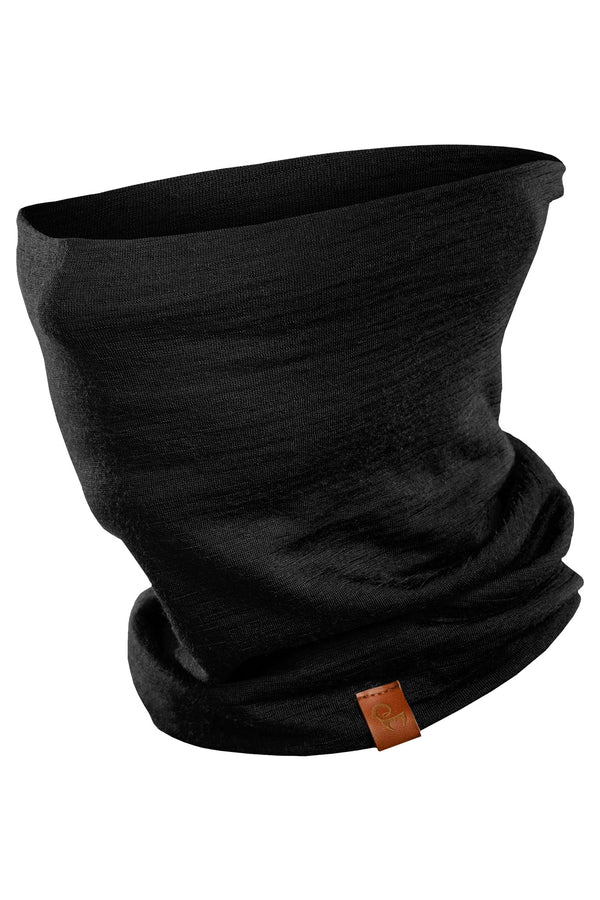 menique unisex black neck gaiter in white background